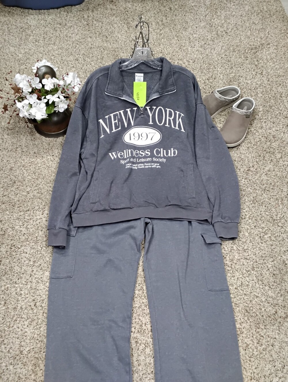 4056 Size XL No Boundries 2 Piece Grey Fleece Pant Set